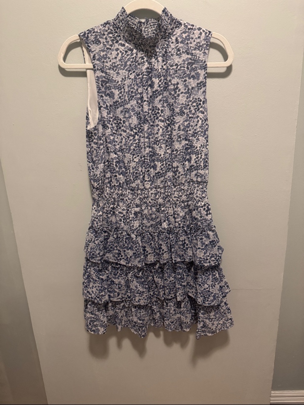 1. State Blue and White Floral Smocked Neck Tiered Dress for Girls